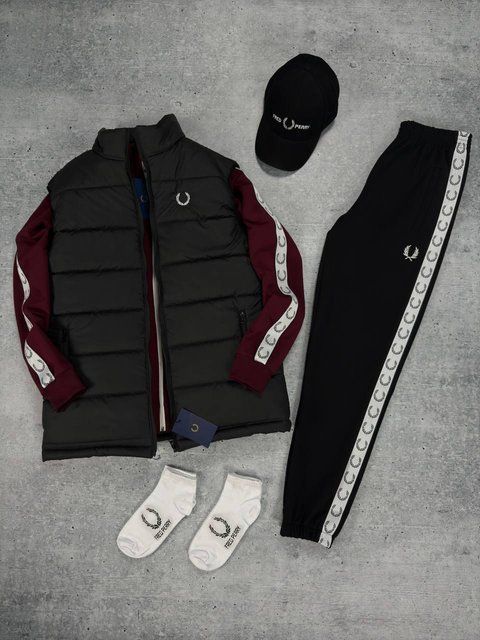 Мужской костюм Fred Perry с лампасами бордовый Комплект Фред Перри Жилетка Кепка Хар-558 фото
