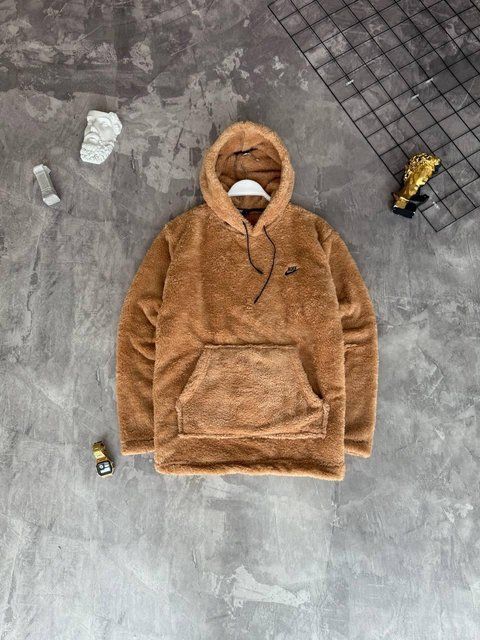 Мужское зимнее худи Nike плюшевое коричневое Кофта тедди Найк с капюшоном Моло-85KK фото