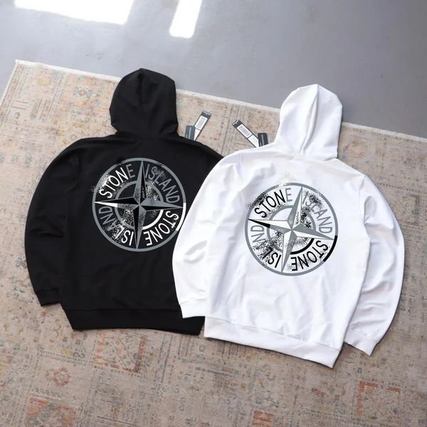 Мужское худи Stone Island белое с принтом Толстовка Стон Айленд с капюшоном Ads-405 фото