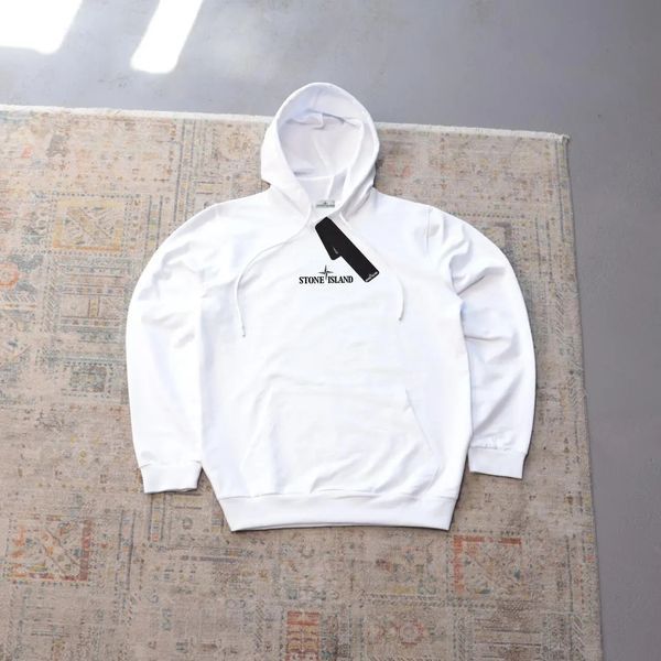 Мужское худи Stone Island белое с принтом Толстовка Стон Айленд с капюшоном Ads-405 фото
