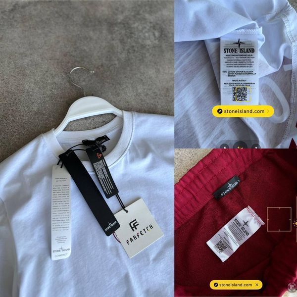 Мужской летний костюм Футболка Шорты Stone Island белый с бордовым Стон Айленд Моло-67-10 фото