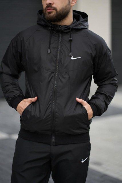 Мужская ветровка Nike черная Куртка Найк с капюшоном Intr-1590476441 фото