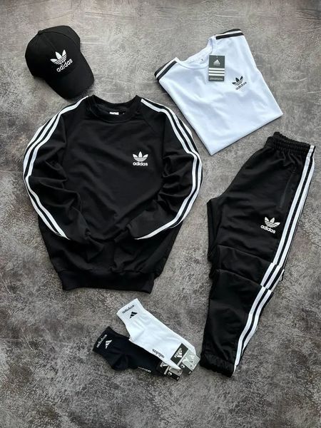 Мужской костюм Adidas 4в1 черный Комплект Адидас Свитшот Штаны Футболка Кепка Мой-68 1 фото