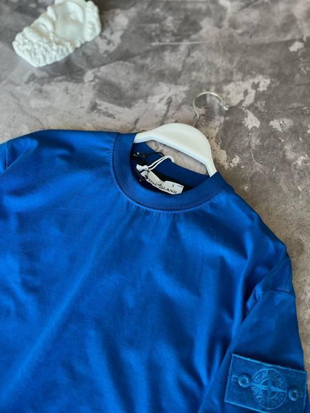 Чоловічий літній костюм Stone Island Футболка Шорти синій із патчем Стон Айленд Моло-45A-4 фото