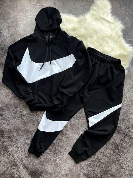 Чоловічий зимовий спортивний костюм Nike Big Swoosh чорний Комплект Найк Худі Штани з капюшоном Univer-84 фото