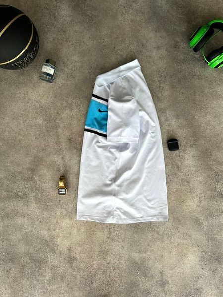 Мужская футболка Поло Nike белая с голубым хлопковая Тенниска Найк Моло-91-3 фото
