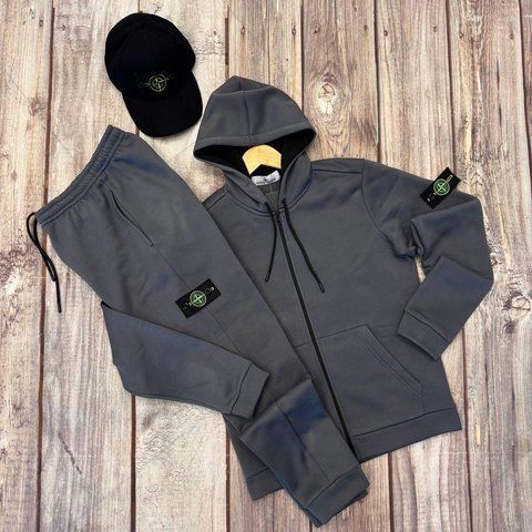 Мужской зимний спортивный костюм Stone Island темно-серый Комплект Стон Айленд с капюшоном Sta-189 фото