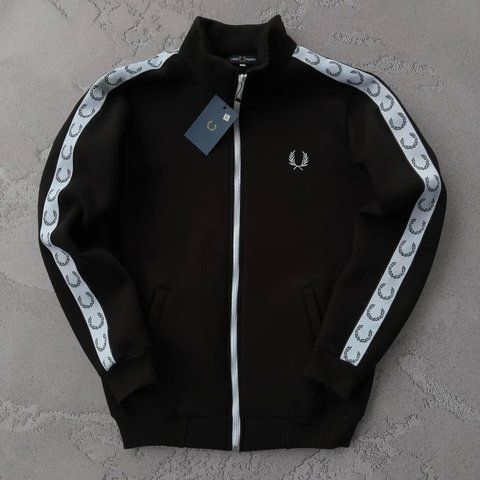Мужская зимняя кофта Fred Perry с лампасами черная Олимпийка Фред Пери без капюшона Хар-509 фото