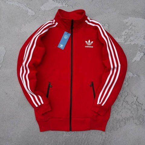 Мужская зимняя кофта Adidas без капюшона красная Олимпийка Адидас на молнии Хар-514 фото