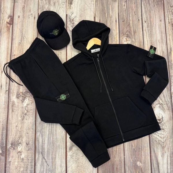 Мужской зимний спортивный костюм Stone Island темно-серый Комплект Стон Айленд с капюшоном Sta-189 фото