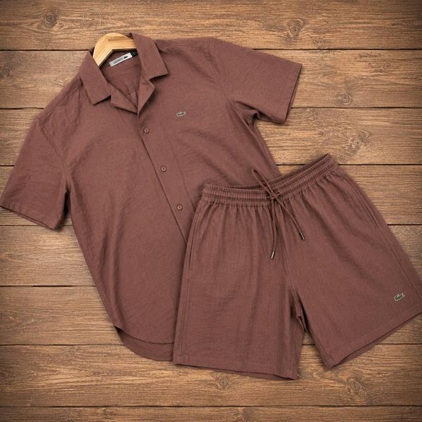 Мужской льняной костюм Lacoste серый Sta-223-коп фото