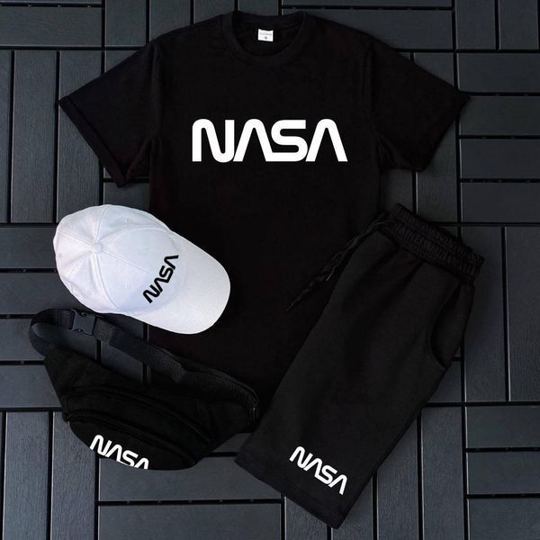 Мужской летний костюм Nasa Футболка Шорты Кепка Барсетка черный комплект Наса Ow-150 фото