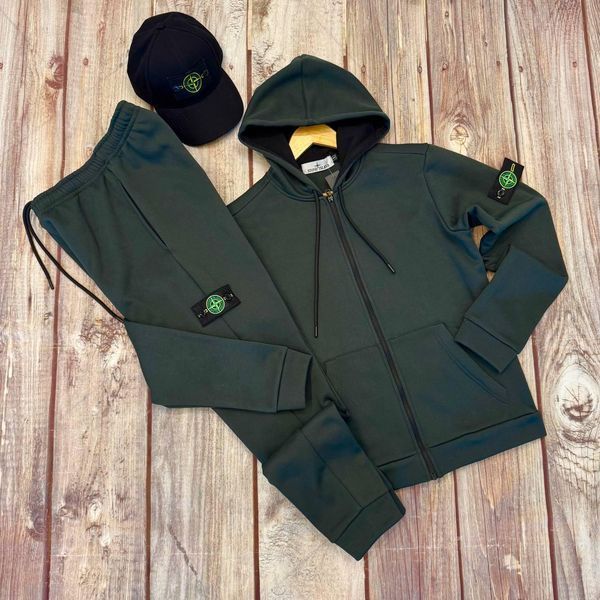 Мужской зимний спортивный костюм Stone Island темно-серый Комплект Стон Айленд с капюшоном Sta-189 фото