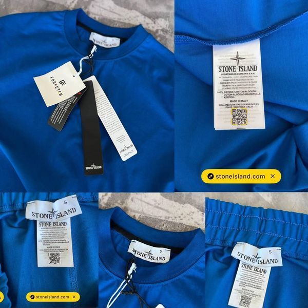 Чоловічий літній костюм Stone Island Футболка Шорти синій із патчем Стон Айленд Моло-45A-4 фото