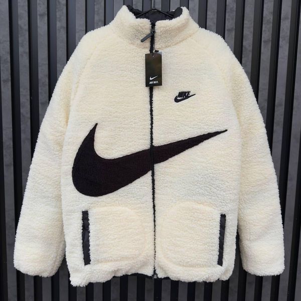 Чоловіча зимова двостороння куртка Nike Big Swoosh на хутрі чорна Пуховик Найк без капюшона Хар-485 2 фото