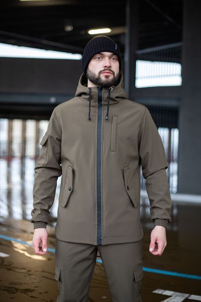 Мужская куртка из Soft Shell с капюшоном хаки Ветровка водонепроницаемая демосезонная Intr-1590399965 фото