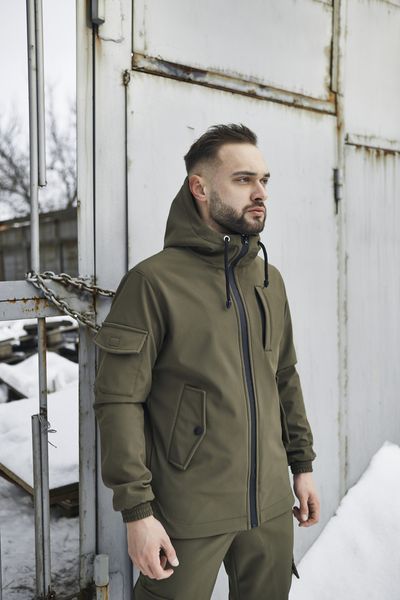 Мужская куртка из Soft Shell с капюшоном хаки Ветровка водонепроницаемая демосезонная Intr-1590399965 фото