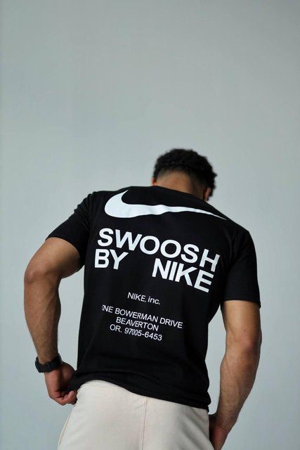 Футболка чоловіча Nike Big Swoosh чорна бавовняна Теніска Найк Біг Свуш Ads-661 фото
