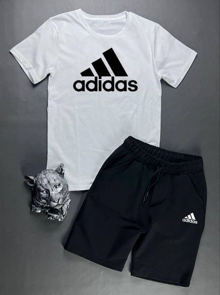 Мужской летний костюм Adidas Футболка Шорты серый с черным комплект Адидас Ow-3 фото