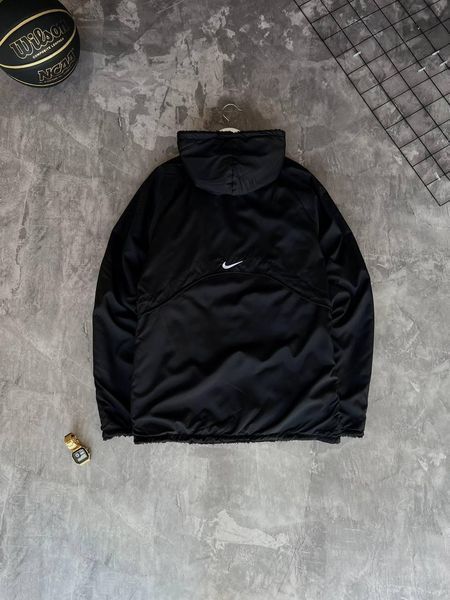 Мужской анорак Nike плюшевый двусторонний с капюшоном черный Ветровка Найк демисезонная Моло-55-101 фото