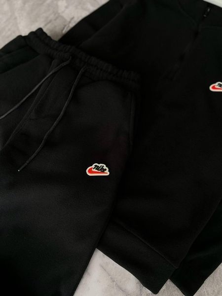 Чоловічий зимовий спортивний костюм Nike оверсайз чорний Комплект Найк без капюшона плюшевий Моло-7R-1 фото