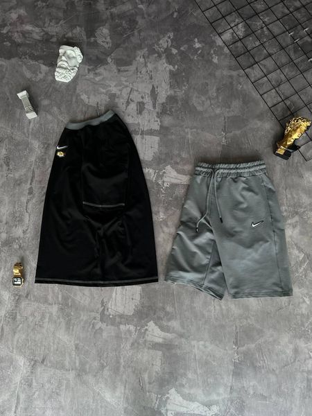 Мужской летний костюм Nike Футболка Шорты черный с серым комплект Найк моло-k-56 фото