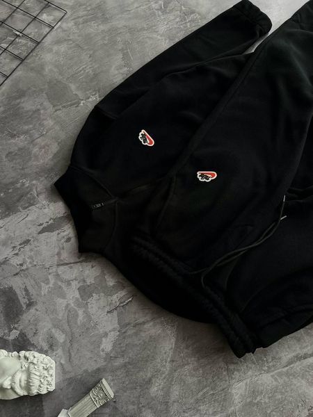 Чоловічий зимовий спортивний костюм Nike оверсайз чорний Комплект Найк без капюшона плюшевий Моло-7R-1 фото