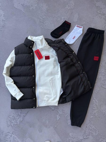 Мужской спортивный костюм Hugo Boss белый Комплект Хьюго Босс Кофта на молнии Брюки Жилетка Хар-607 фото