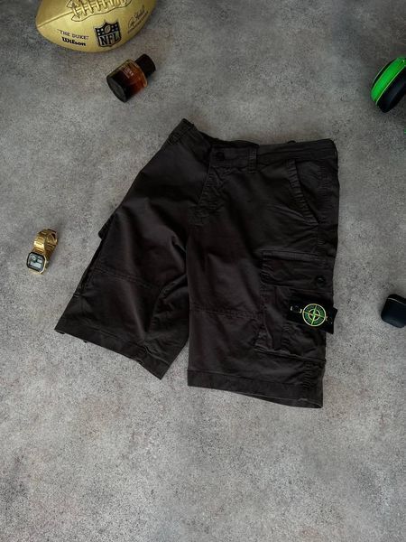 Чоловічі шорти карго Stone Island чорні Бриджі Стон Айленд з кишенями моло-ST60 фото