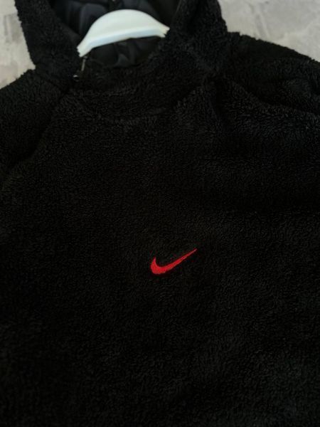 Мужской анорак Nike плюшевый двусторонний с капюшоном черный Ветровка Найк демисезонная Моло-55-101 фото