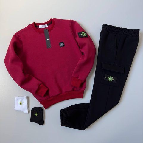Мужской зимний спортивный костюм Stone Island бордовый Комплект Стон Айленд без капюшона Хар-348 фото
