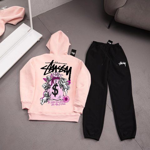 Мужской зимний спортивный костюм Stussy бежевый Комплект Стусси Худи Штаны плащевка Ads-540 фото