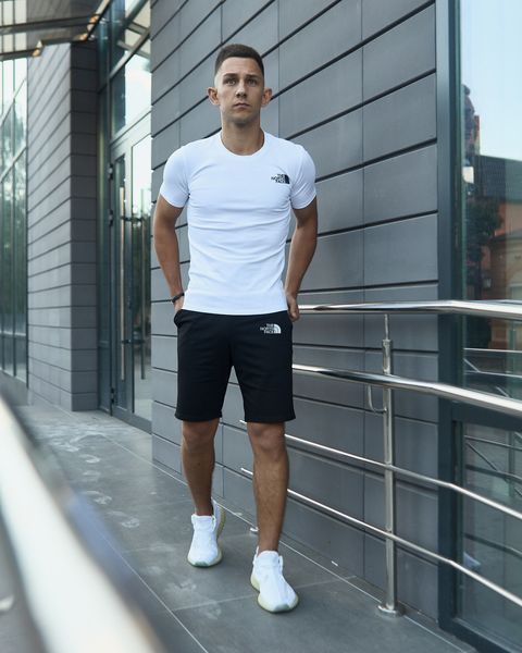 Чоловічий літній костюм The North Face Футболка Шорти Барсетка білий з чорний комплект ТНФ Intr-9520419171 фото