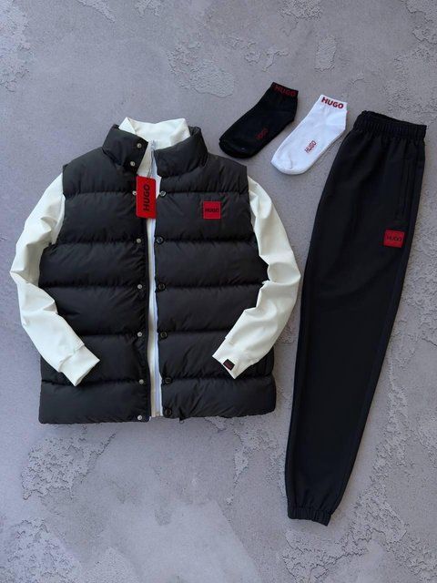Мужской спортивный костюм Hugo Boss белый Комплект Хьюго Босс Кофта на молнии Брюки Жилетка Хар-607 фото