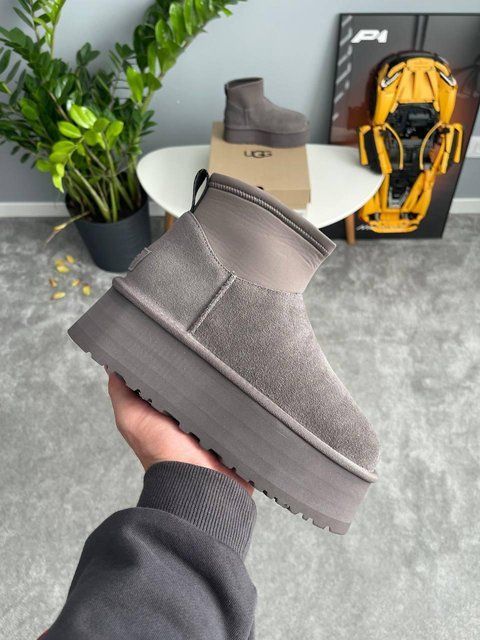 Женские зимние ботинки UGG Classic Mini Dipper серые Las-1455 фото
