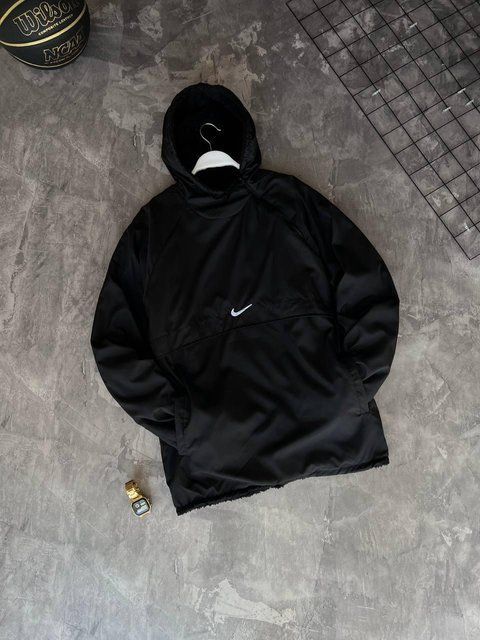 Мужской анорак Nike плюшевый двусторонний с капюшоном черный Ветровка Найк демисезонная Моло-55-101 фото