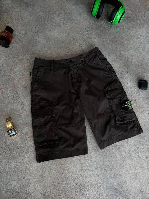 Мужские шорты карго Stone Island черные бриджи Стон Айленд з карманами моло-ST60 фото