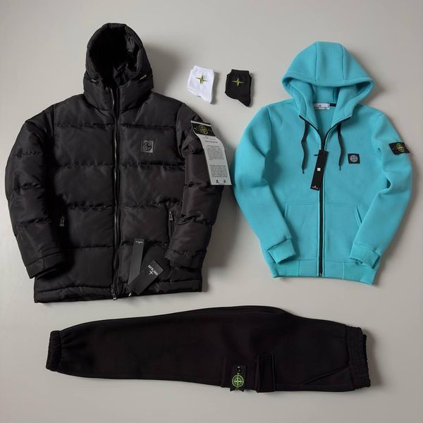 Мужской зимний спортивный костюм Stone Island 3в1 бордовый с черным Комплект Стон Айленд Костюм Зимняя куртка Хар-372 фото