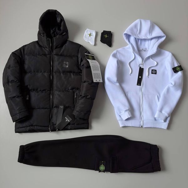 Мужской зимний спортивный костюм Stone Island 3в1 бордовый с черным Комплект Стон Айленд Костюм Зимняя куртка Хар-372 фото