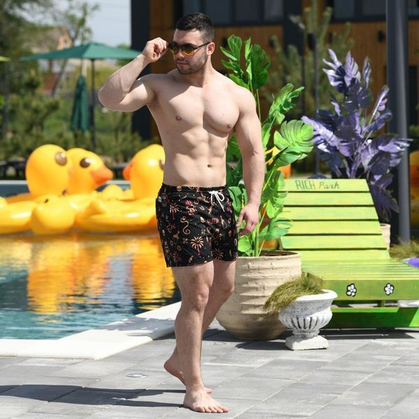 Чоловічі шорти для плавання з принтом чорні Pobe-Pool day Totem фото