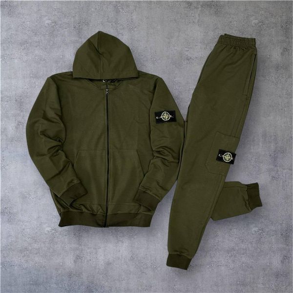 Мужской спортивный костюм Stone Island хаки Комплект Стон Айленд Кофта на змейке Штаны Univer-22 5 фото