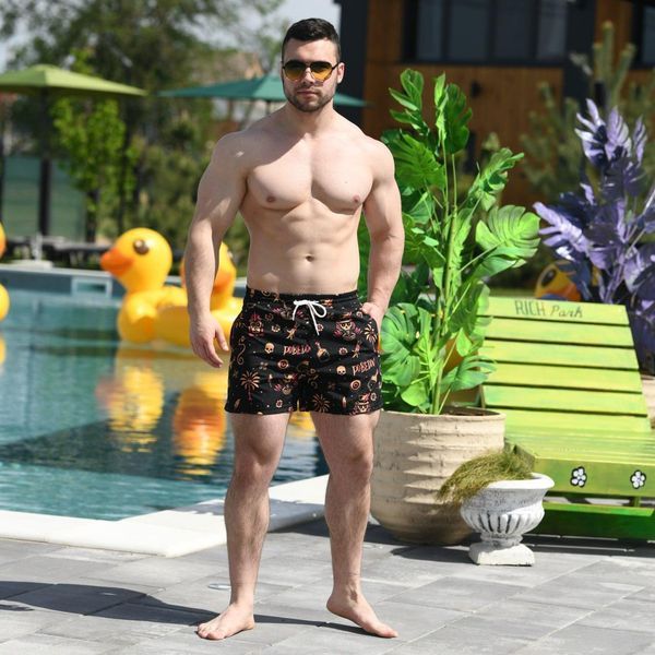 Чоловічі шорти для плавання з принтом чорні Pobe-Pool day Totem фото