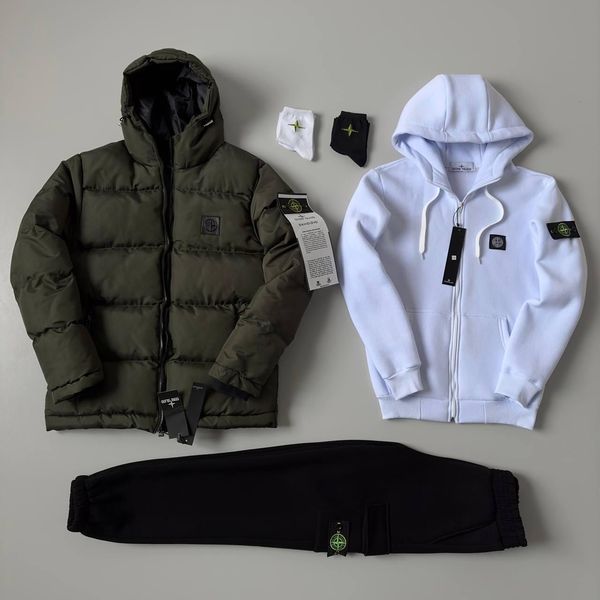 Мужской зимний спортивный костюм Stone Island 3в1 бордовый с черным Комплект Стон Айленд Костюм Зимняя куртка Хар-372 фото