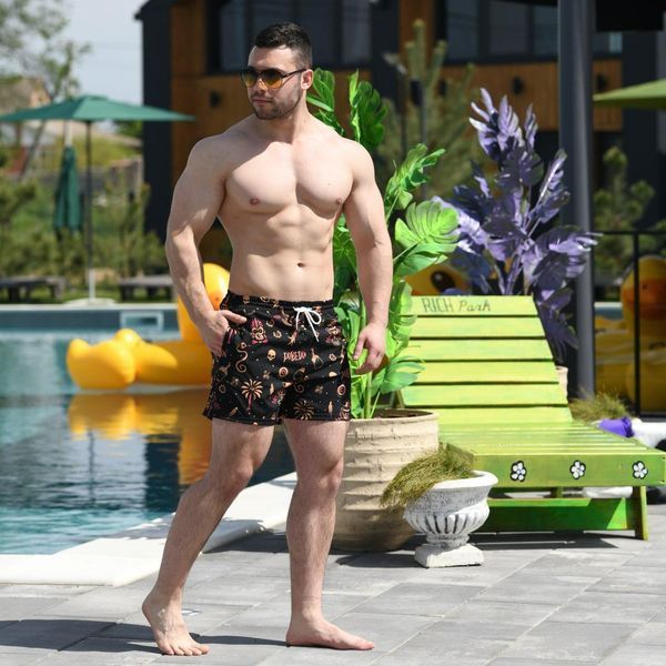 Чоловічі шорти для плавання з принтом чорні Pobe-Pool day Totem фото