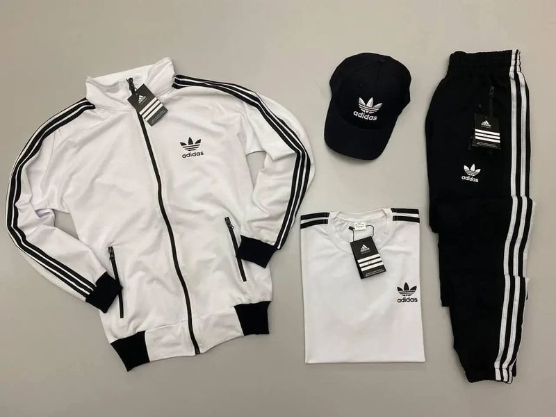 Чоловічий костюм Adidas 4в1 чорний Комплект Адідас Кофта на змійці Штани Футболка Кепка Мой-55 1 фото