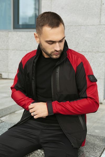 Чоловіча куртка із Soft Shell без капюшона чорна з червоним Intr-1589542163 фото