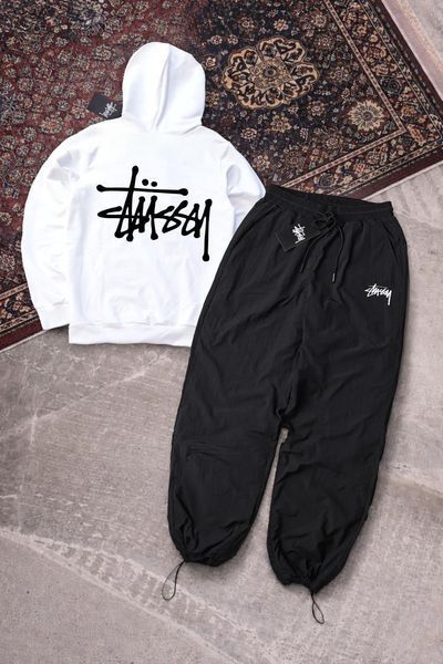 Мужской спортивный костюм Stussy черный с капюшоном Комплект Худи Штаны плащевка Стусси Ads-424 фото