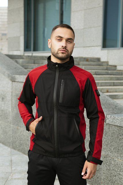 Мужская куртка из Soft Shell без капюшона черная с красным Intr-1589542163 фото