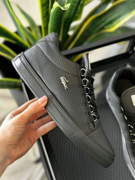 Мужские кроссовки Lacoste черные кожаные Кеды Лакост весенние летние Arm-LK004 фото
