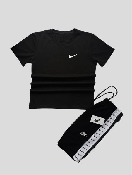 Мужской летний костюм Nike Футболка Шорты Кепка черный комплект Найк с лампасами Will-N0063 фото